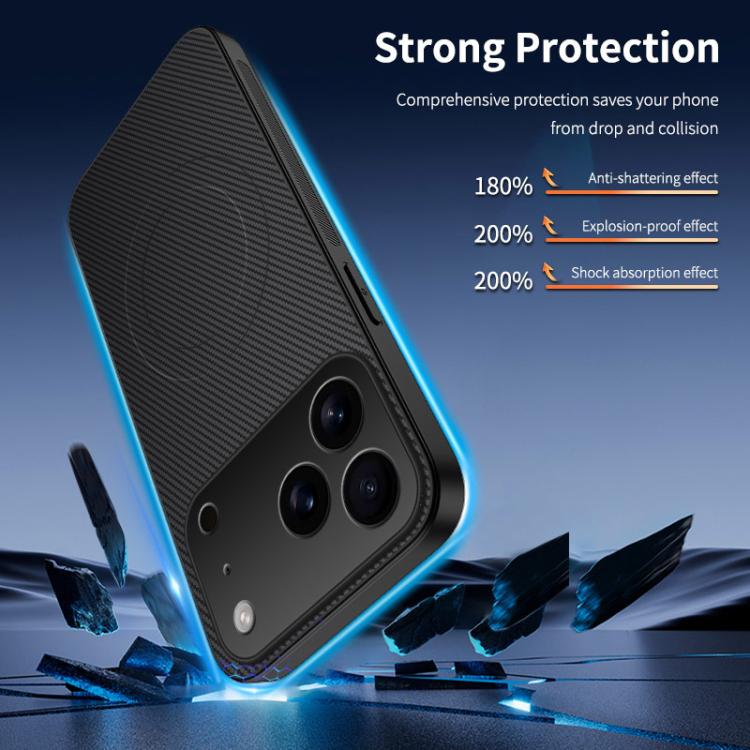 For iPhone 17 Pro WANLONFENG TQ1 Series Magnetic Carbon Fiber Texture Phone Case with 2pcs Screen Films