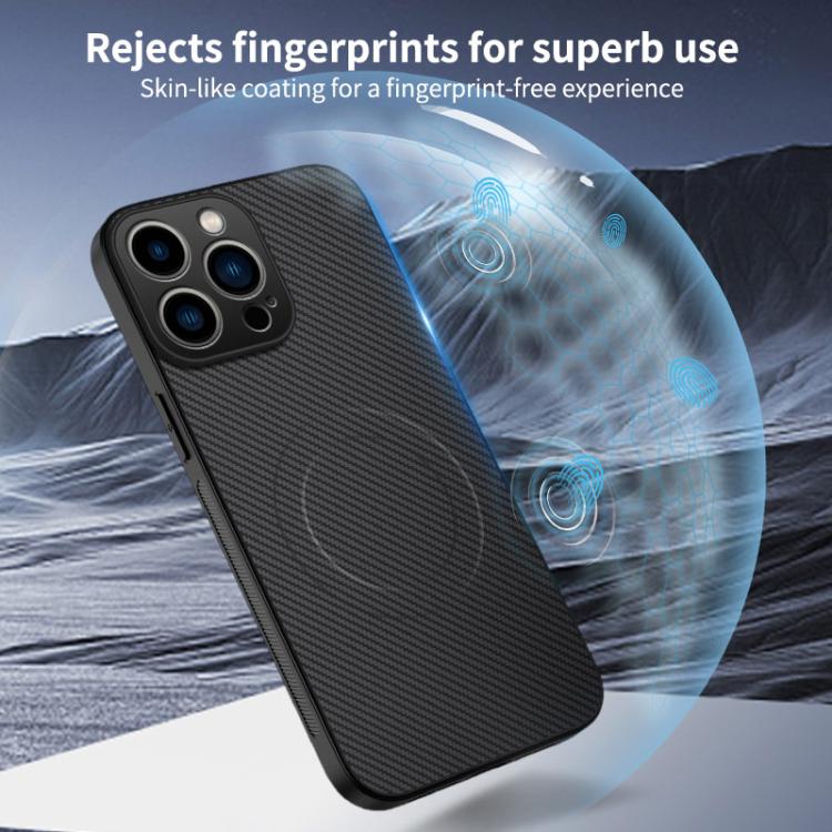 For iPhone 15 Pro WANLONFENG TQ1 Series Magnetic Carbon Fiber Texture Phone Case with 2pcs Screen Films