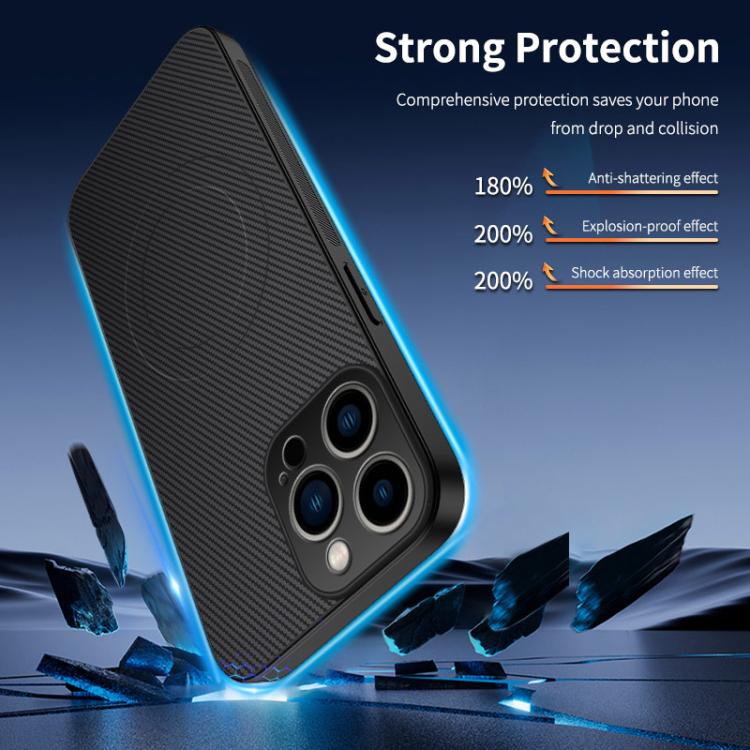 For iPhone 13 Pro Max WANLONFENG TQ1 Series Magnetic Carbon Fiber Texture Phone Case with 2pcs Screen Films