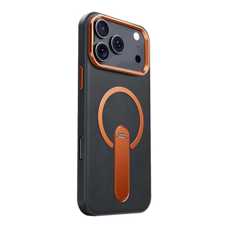 For iPhone 17 Pro Contrast Color 360 Degree Rotation Invisible Holder Fine Circle Magnetic Phone Case