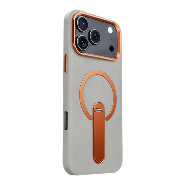 For iPhone 17 Pro Contrast Color 360 Degree Rotation Invisible Holder Fine Circle Magnetic Phone Case
