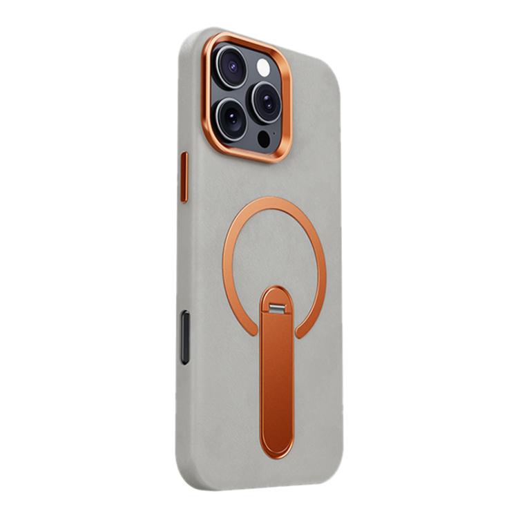 For iPhone 16 Pro Contrast Color 360 Degree Rotation Invisible Holder Fine Circle Magnetic Phone Case