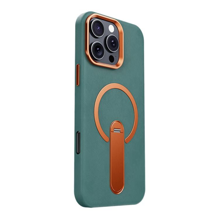 For iPhone 16 Pro Contrast Color 360 Degree Rotation Invisible Holder Fine Circle Magnetic Phone Case