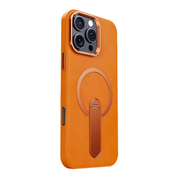 For iPhone 16 Pro Contrast Color 360 Degree Rotation Invisible Holder Fine Circle Magnetic Phone Case