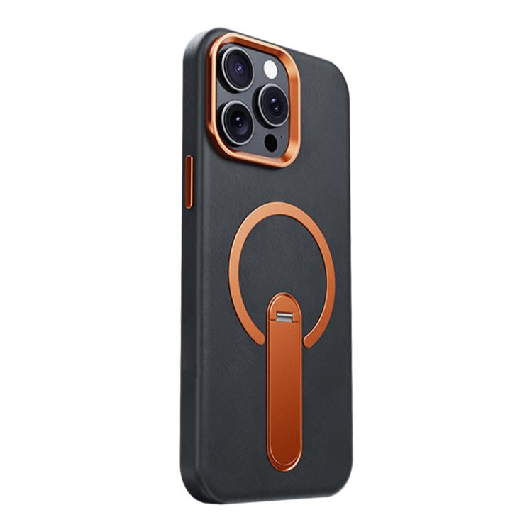 For iPhone 15 Pro Max Contrast Color 360 Degree Rotation Invisible Holder Fine Circle Magnetic Phone Case