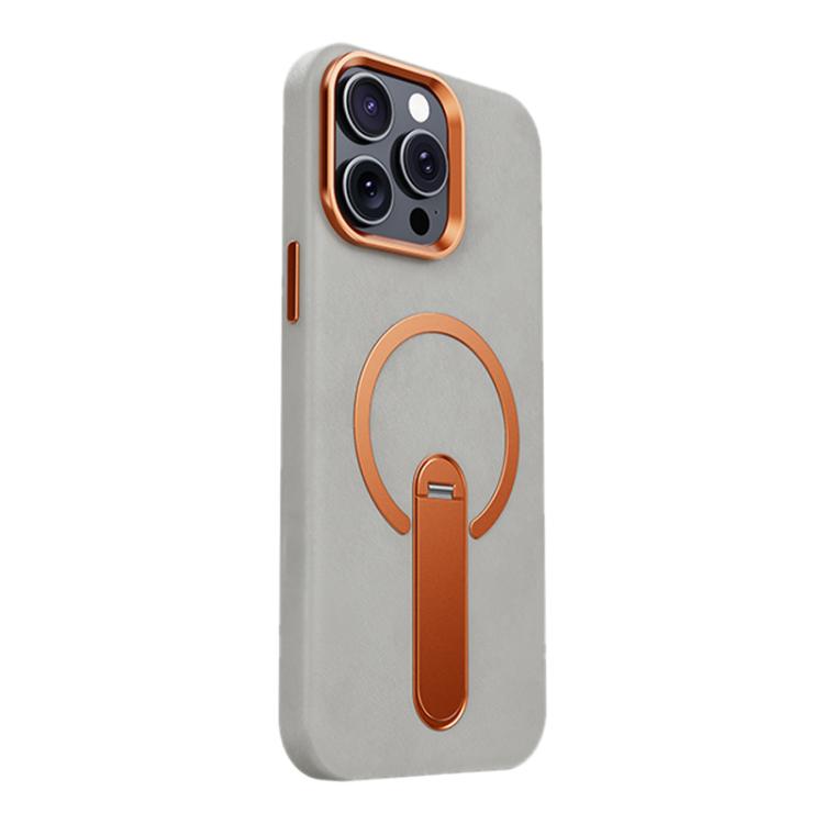 For iPhone 15 Pro Max Contrast Color 360 Degree Rotation Invisible Holder Fine Circle Magnetic Phone Case