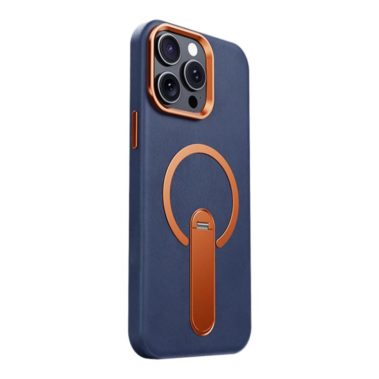 For iPhone 15 Pro Max Contrast Color 360 Degree Rotation Invisible Holder Fine Circle Magnetic Phone Case
