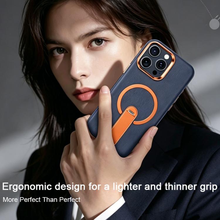 For iPhone 17 Pro Max Contrast Color 360 Degree Rotation Invisible Holder Fine Circle Magnetic Phone Case