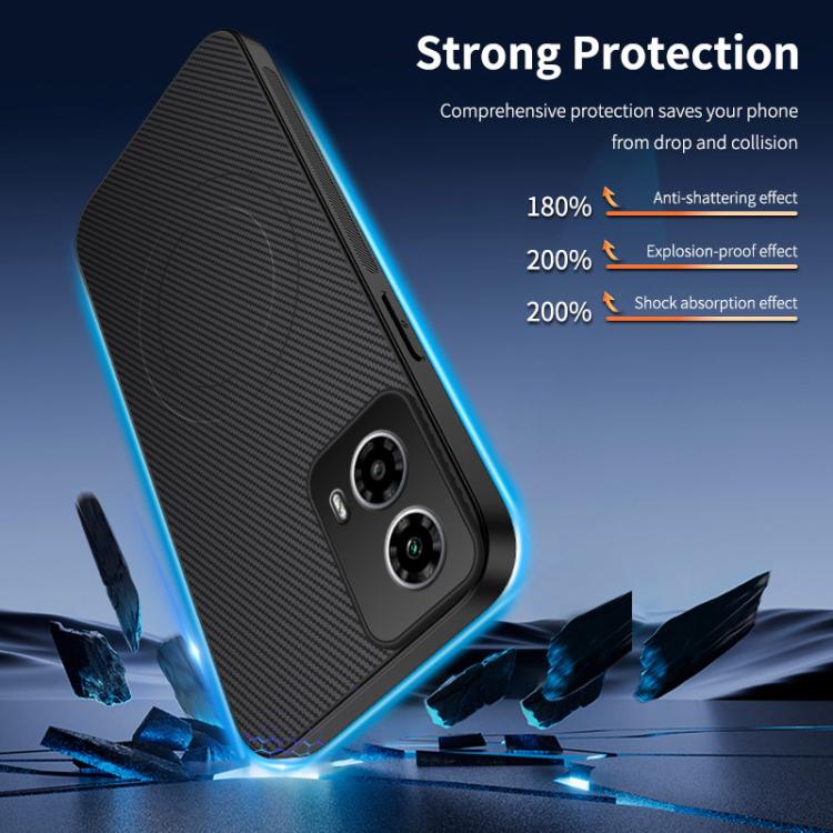 For Motorola Moto G34 5G WANLONFENG TQ1 Series Magnetic Carbon Fiber Texture Phone Case with 2pcs Screen Films