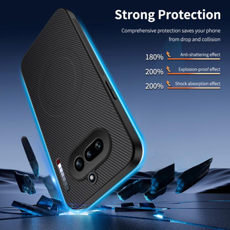 For Nothing Phone 4a WANLONFENG TQ1 Series Magnetic Carbon Fiber Texture Phone Case with 2pcs Screen Films