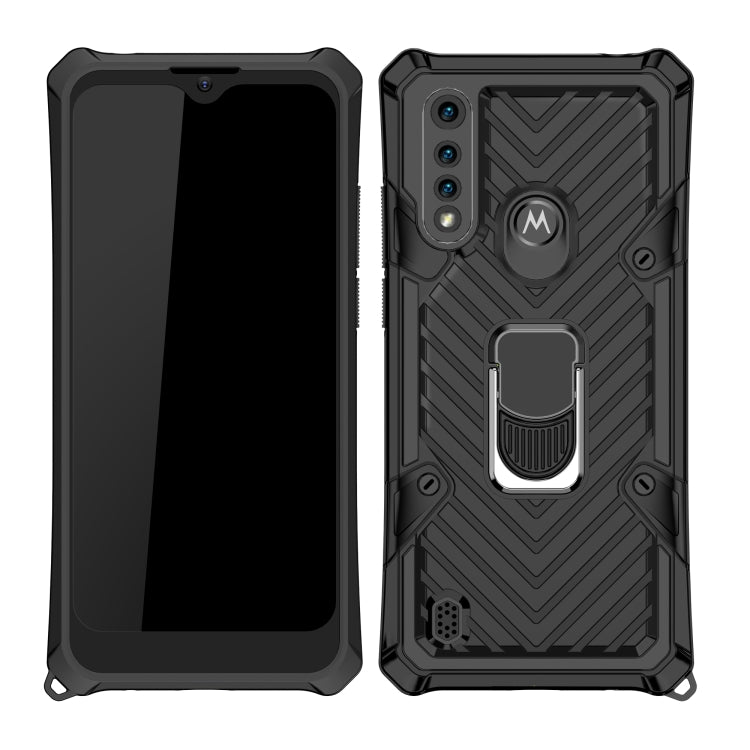 For Motorola Moto G8 Power Lite Cool Armor PC + TPU Shockproof Case with 360 Degree Rotation Ring Holder