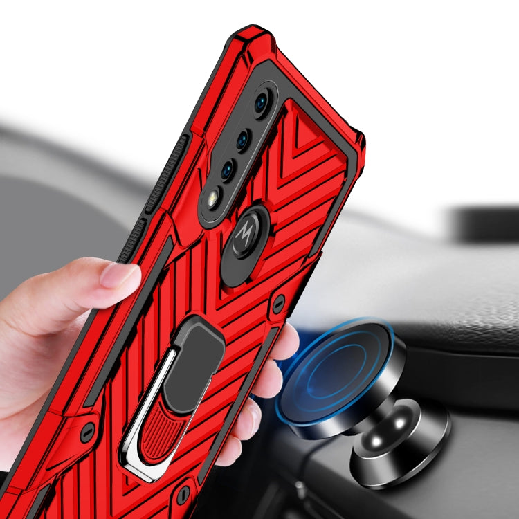 For Motorola Moto G8 Power Lite Cool Armor PC + TPU Shockproof Case with 360 Degree Rotation Ring Holder