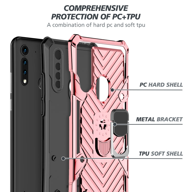 For Motorola Moto G8 Power Lite Cool Armor PC + TPU Shockproof Case with 360 Degree Rotation Ring Holder