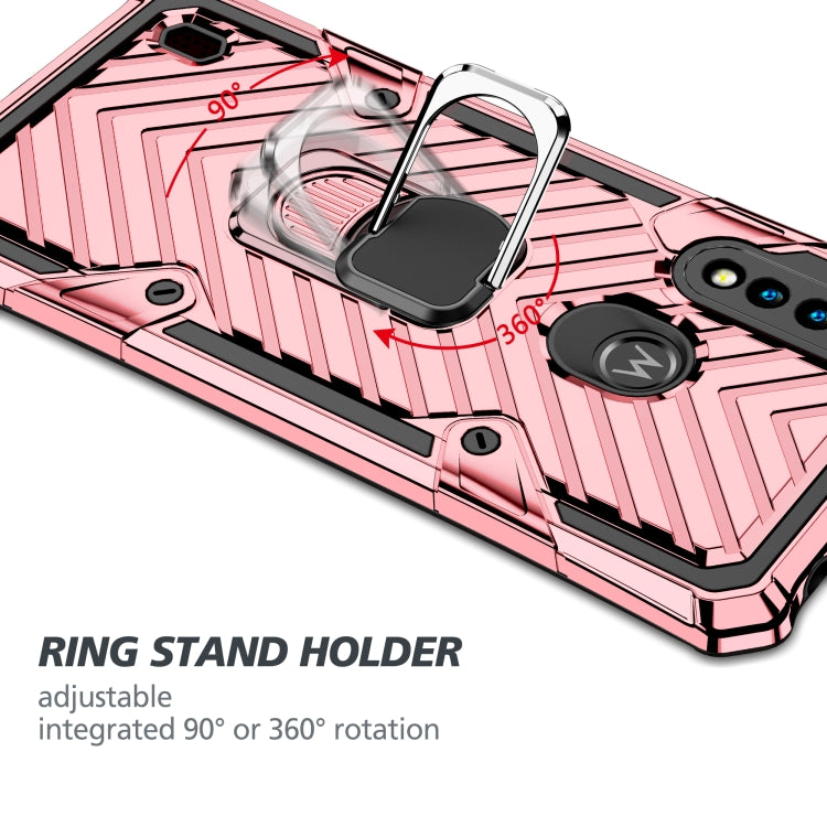 For Motorola Moto G8 Power Lite Cool Armor PC + TPU Shockproof Case with 360 Degree Rotation Ring Holder