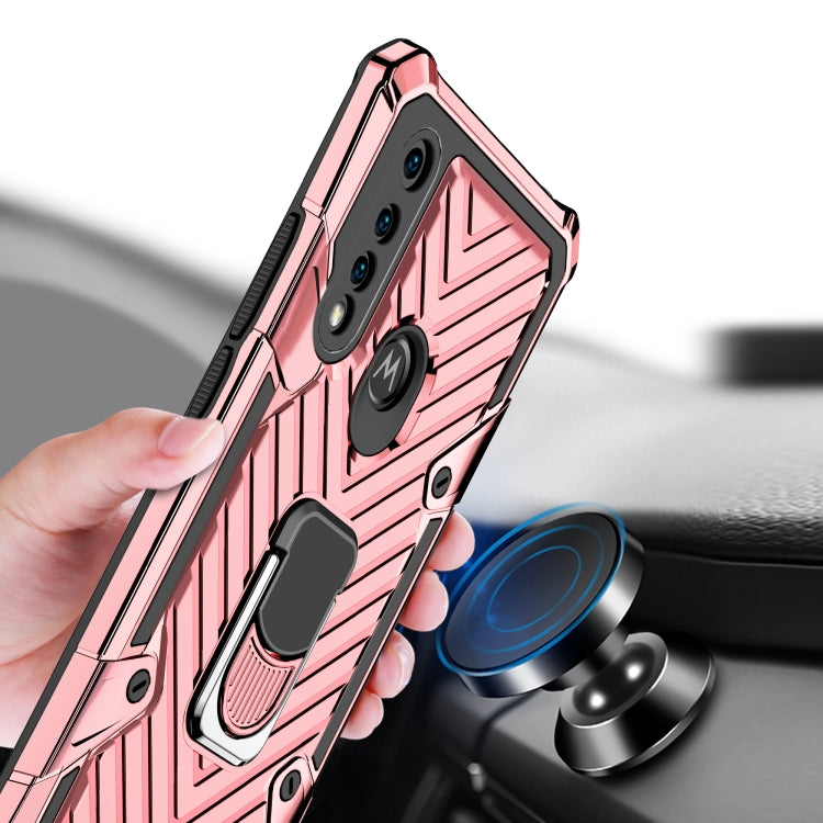 For Motorola Moto G8 Power Lite Cool Armor PC + TPU Shockproof Case with 360 Degree Rotation Ring Holder