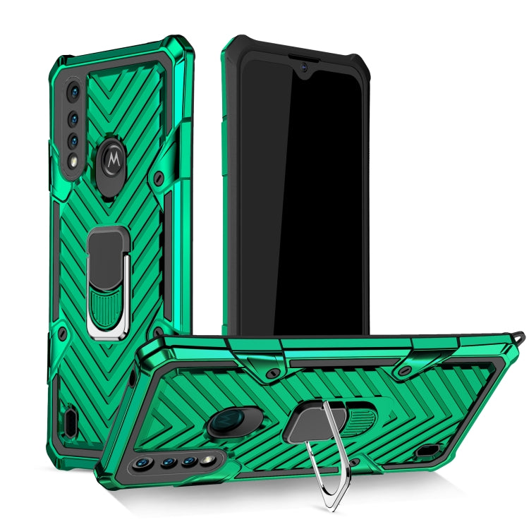 For Motorola Moto G8 Power Lite Cool Armor PC + TPU Shockproof Case with 360 Degree Rotation Ring Holder