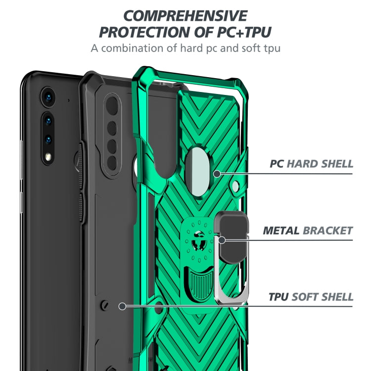 For Motorola Moto G8 Power Lite Cool Armor PC + TPU Shockproof Case with 360 Degree Rotation Ring Holder