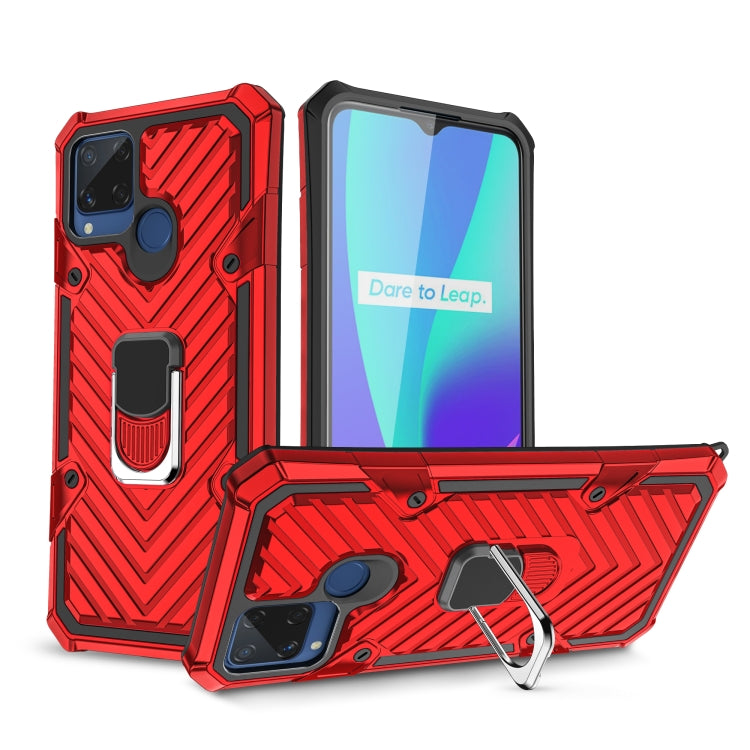 For OPPO Realme C15 Cool Armor PC + TPU Shockproof Case with 360 Degree Rotation Ring Holder
