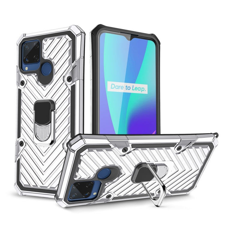 For OPPO Realme C15 Cool Armor PC + TPU Shockproof Case with 360 Degree Rotation Ring Holder