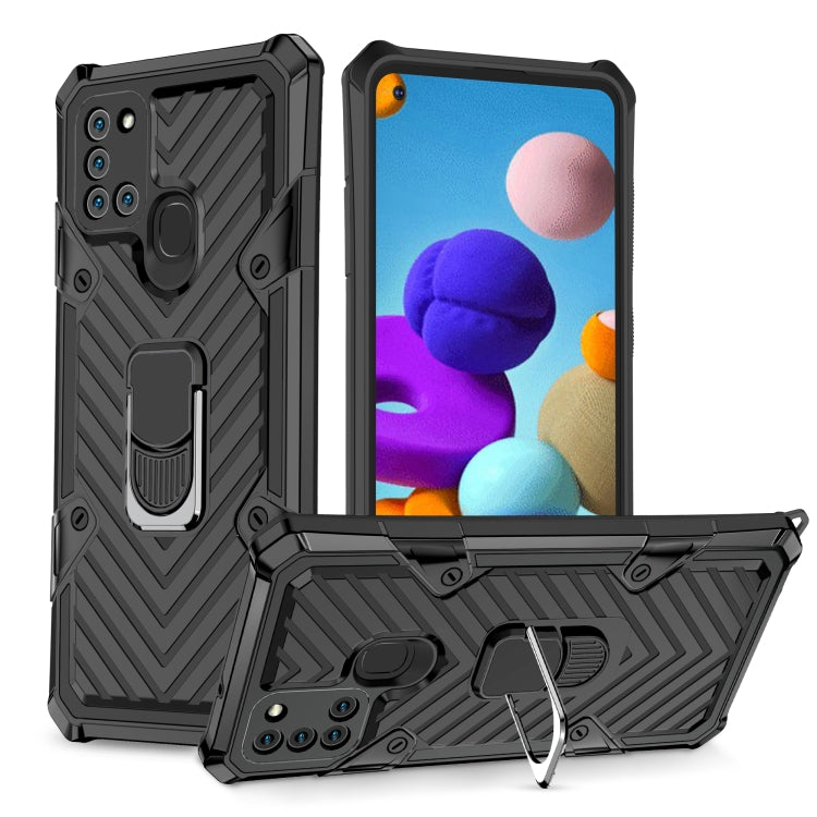 For Samsung Galaxy A21s Cool Armor PC + TPU Shockproof Case with 360 Degree Rotation Ring Holder