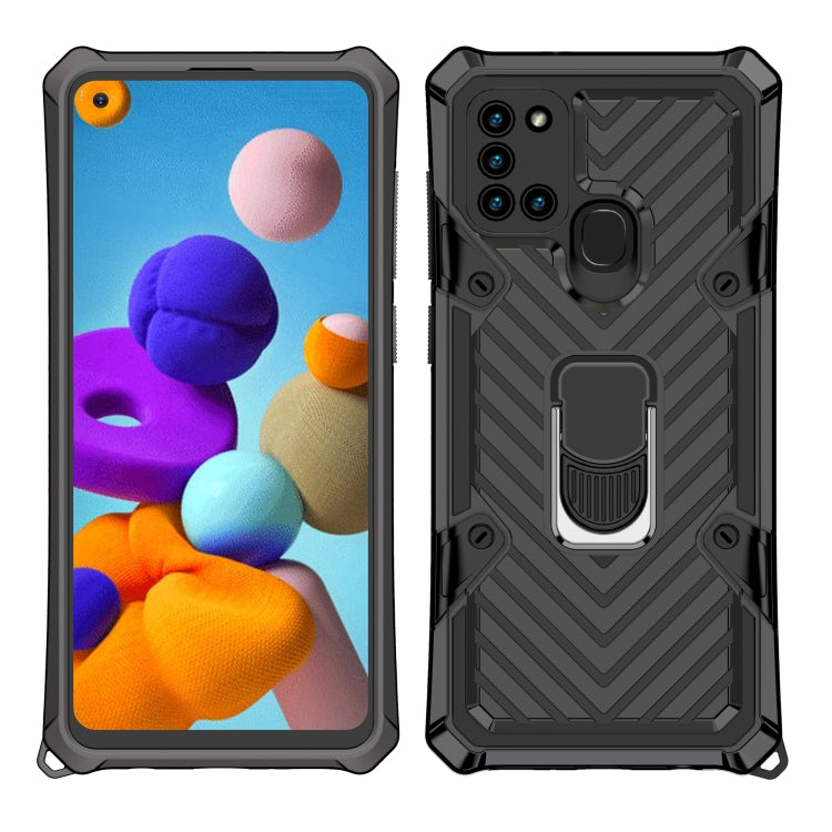 For Samsung Galaxy A21s Cool Armor PC + TPU Shockproof Case with 360 Degree Rotation Ring Holder