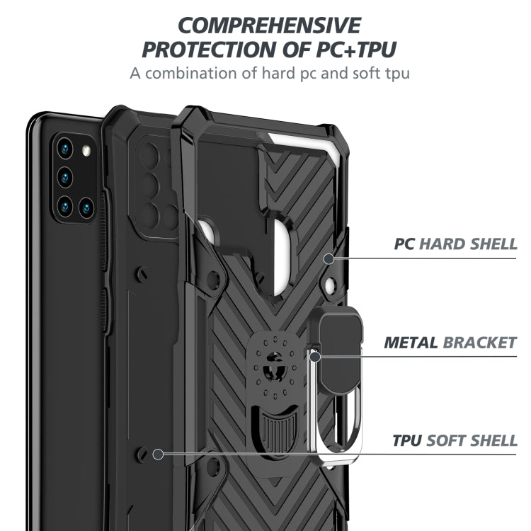 For Samsung Galaxy A21s Cool Armor PC + TPU Shockproof Case with 360 Degree Rotation Ring Holder
