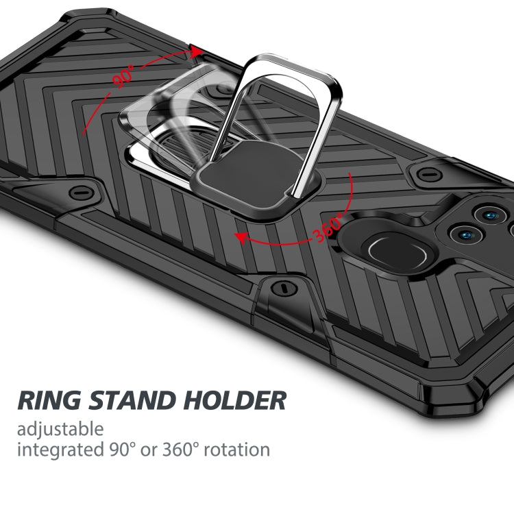 For Samsung Galaxy A21s Cool Armor PC + TPU Shockproof Case with 360 Degree Rotation Ring Holder