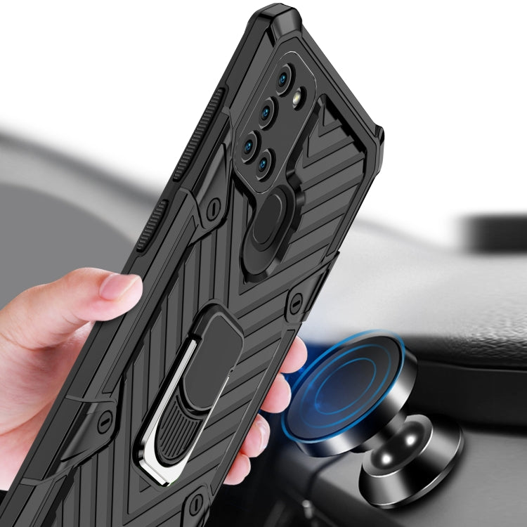 For Samsung Galaxy A21s Cool Armor PC + TPU Shockproof Case with 360 Degree Rotation Ring Holder