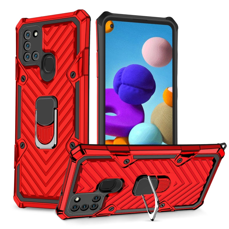 For Samsung Galaxy A21s Cool Armor PC + TPU Shockproof Case with 360 Degree Rotation Ring Holder