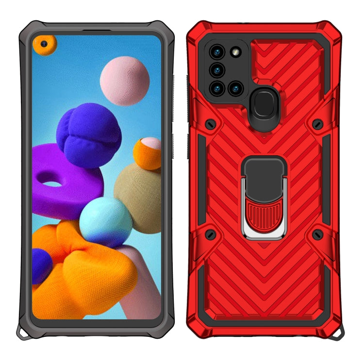 For Samsung Galaxy A21s Cool Armor PC + TPU Shockproof Case with 360 Degree Rotation Ring Holder