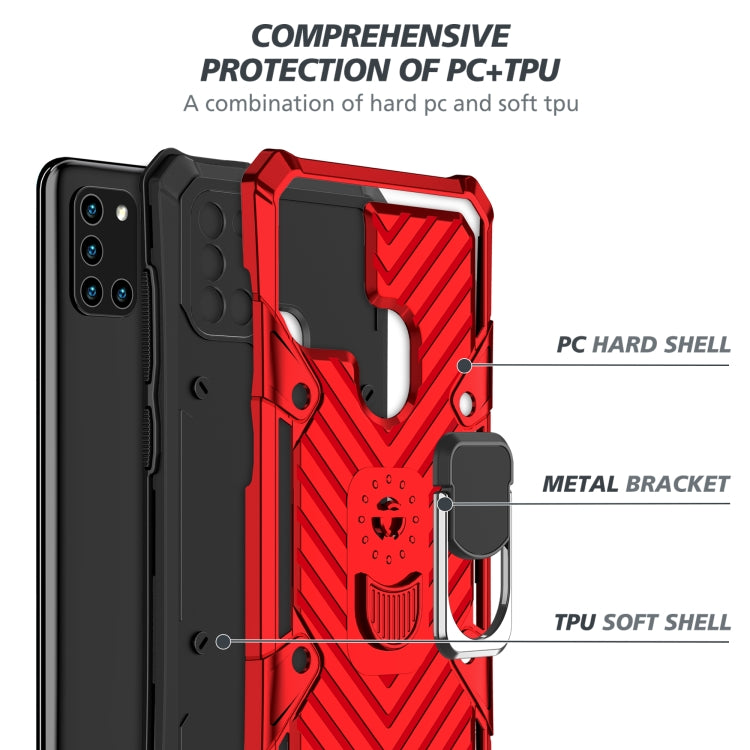 For Samsung Galaxy A21s Cool Armor PC + TPU Shockproof Case with 360 Degree Rotation Ring Holder