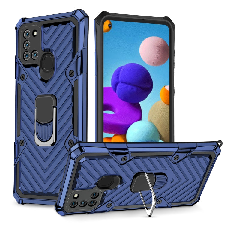 For Samsung Galaxy A21s Cool Armor PC + TPU Shockproof Case with 360 Degree Rotation Ring Holder