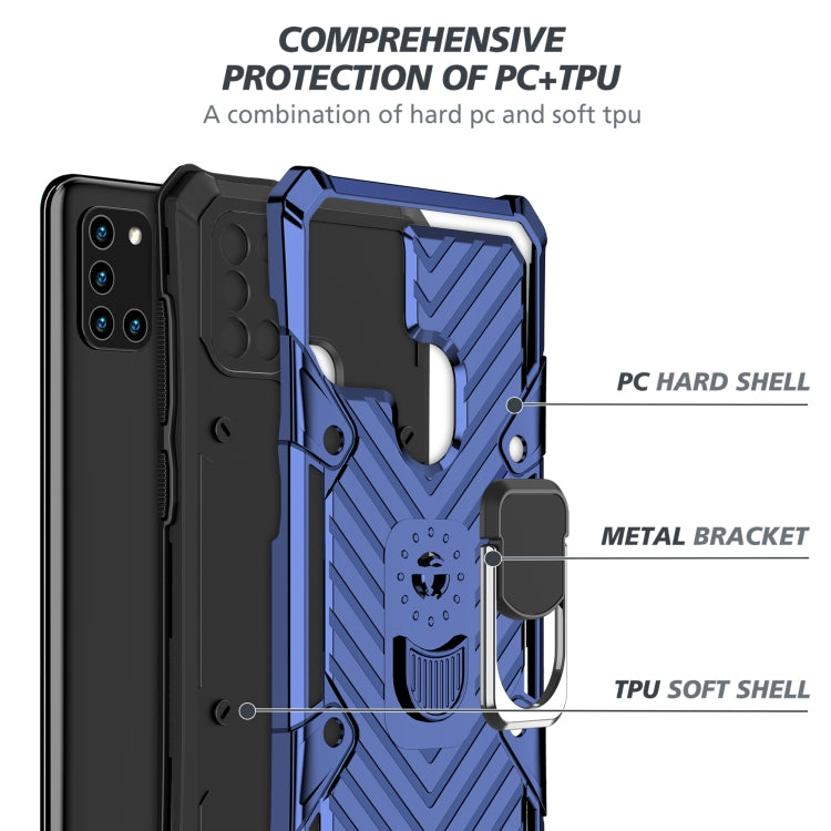 For Samsung Galaxy A21s Cool Armor PC + TPU Shockproof Case with 360 Degree Rotation Ring Holder