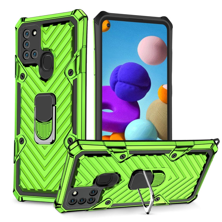 For Samsung Galaxy A21s Cool Armor PC + TPU Shockproof Case with 360 Degree Rotation Ring Holder