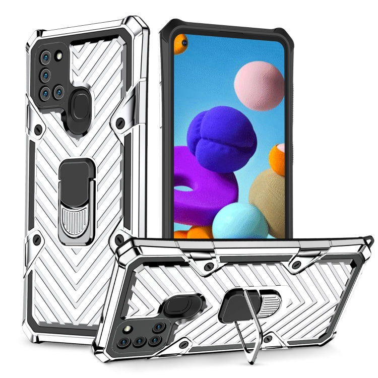 For Samsung Galaxy A21s Cool Armor PC + TPU Shockproof Case with 360 Degree Rotation Ring Holder