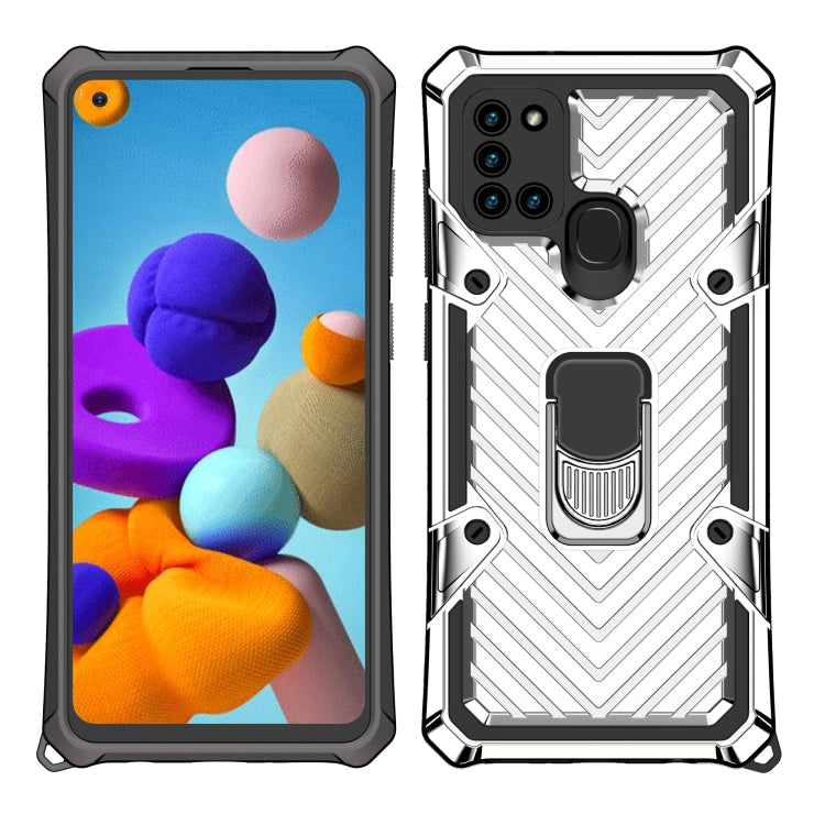 For Samsung Galaxy A21s Cool Armor PC + TPU Shockproof Case with 360 Degree Rotation Ring Holder