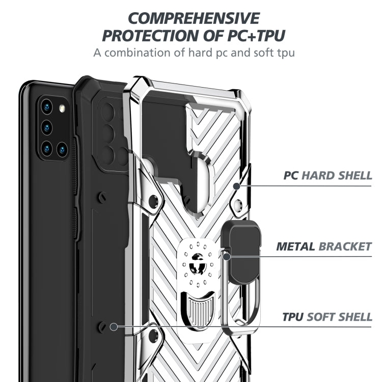 For Samsung Galaxy A21s Cool Armor PC + TPU Shockproof Case with 360 Degree Rotation Ring Holder