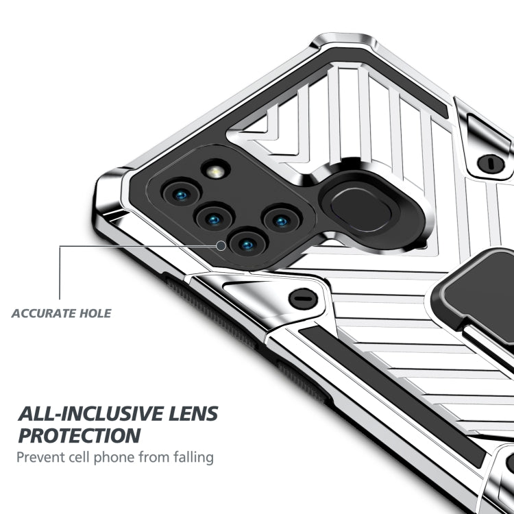 For Samsung Galaxy A21s Cool Armor PC + TPU Shockproof Case with 360 Degree Rotation Ring Holder