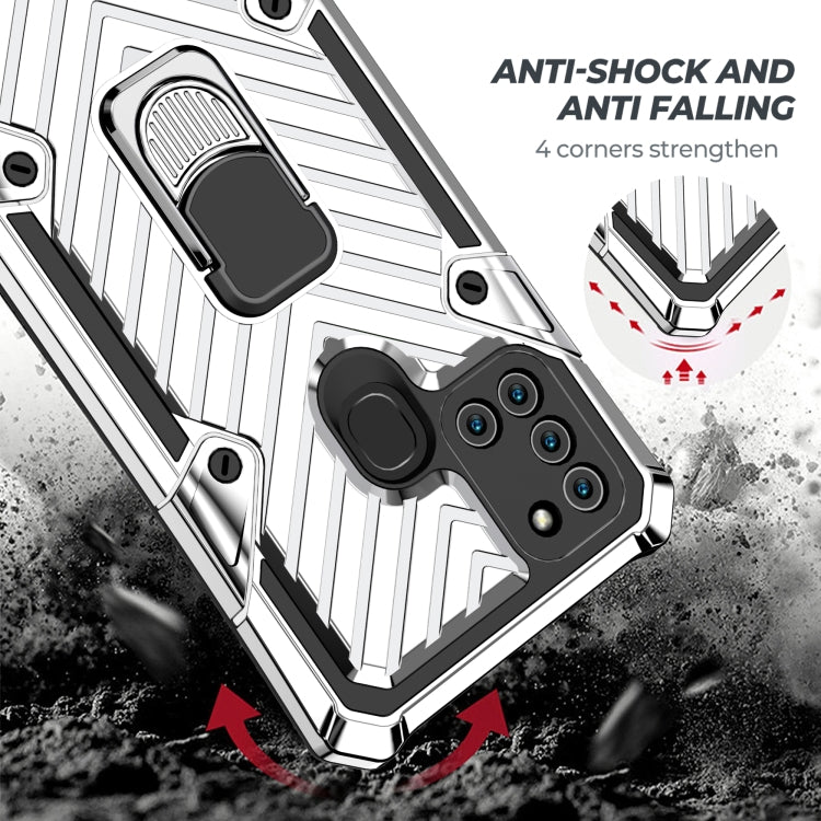 For Samsung Galaxy A21s Cool Armor PC + TPU Shockproof Case with 360 Degree Rotation Ring Holder