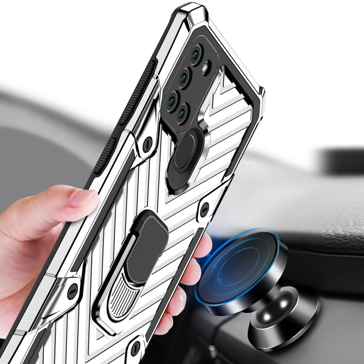 For Samsung Galaxy A21s Cool Armor PC + TPU Shockproof Case with 360 Degree Rotation Ring Holder