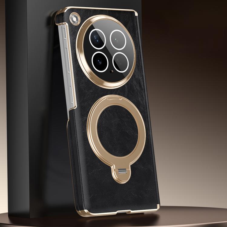 For OPPO Find N6 Foldable Magnetic Oil-Wax Texture Vegan Leather Phone Case with Holder