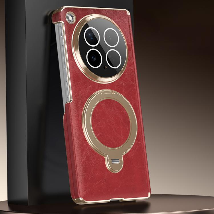 For OPPO Find N6 Foldable Magnetic Oil-Wax Texture Vegan Leather Phone Case with Holder