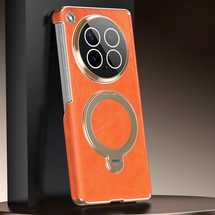 For OPPO Find N6 Foldable Magnetic Oil-Wax Texture Vegan Leather Phone Case with Holder