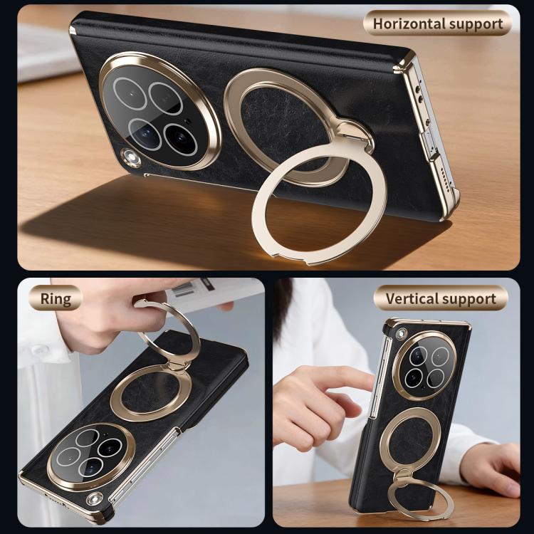 For OPPO Find N6 Foldable Magnetic Oil-Wax Texture Vegan Leather Phone Case with Holder