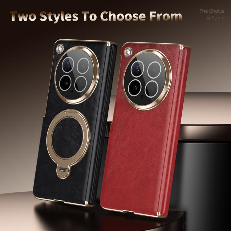 For OPPO Find N6 Foldable Magnetic Oil-Wax Texture Vegan Leather Phone Case with Holder