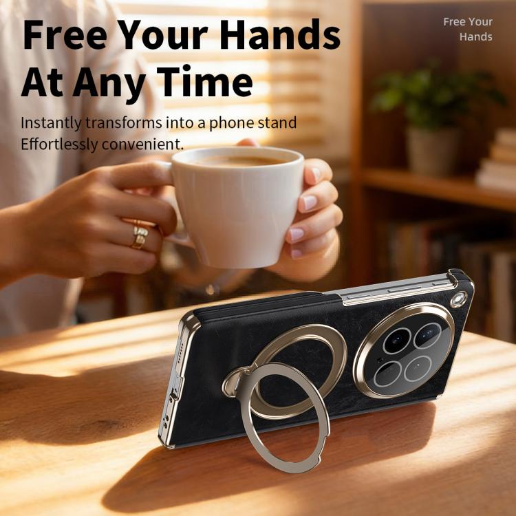 For OPPO Find N6 Foldable Magnetic Oil-Wax Texture Vegan Leather Phone Case with Holder