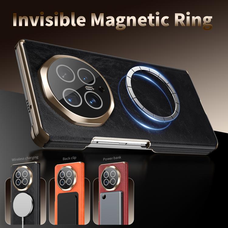 For Honor Magic V6 Foldable Magnetic Oil-Wax Texture Vegan Leather Phone Case