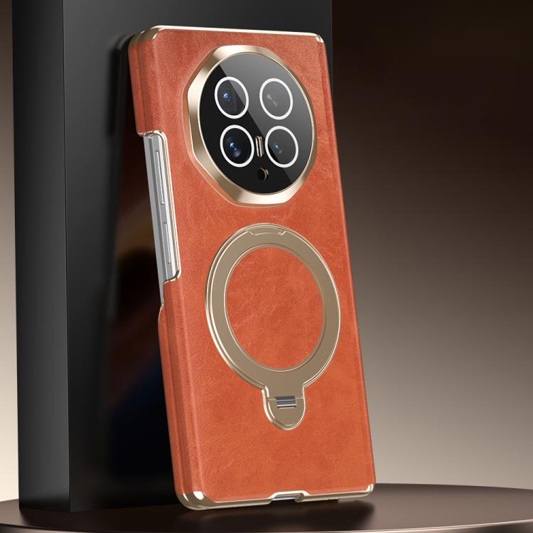 For Honor Magic V6 Foldable Magnetic Oil-Wax Texture Vegan Leather Phone Case with Holder