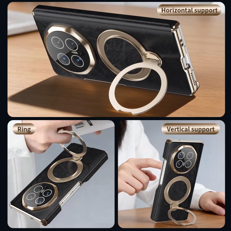 For Honor Magic V6 Foldable Magnetic Oil-Wax Texture Vegan Leather Phone Case with Holder