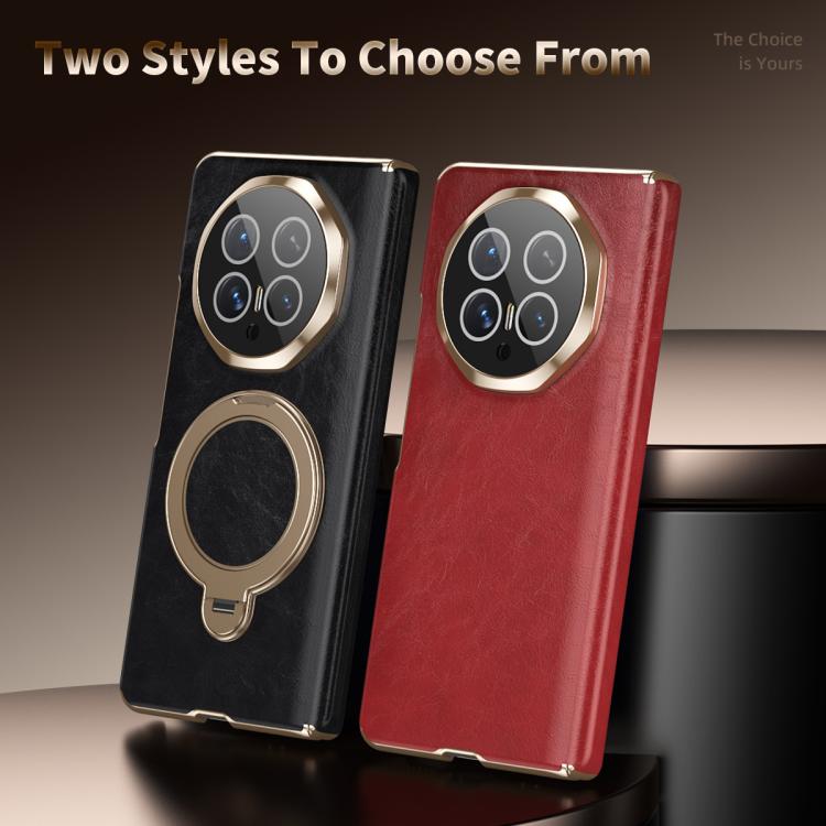 For Honor Magic V6 Foldable Magnetic Oil-Wax Texture Vegan Leather Phone Case with Holder